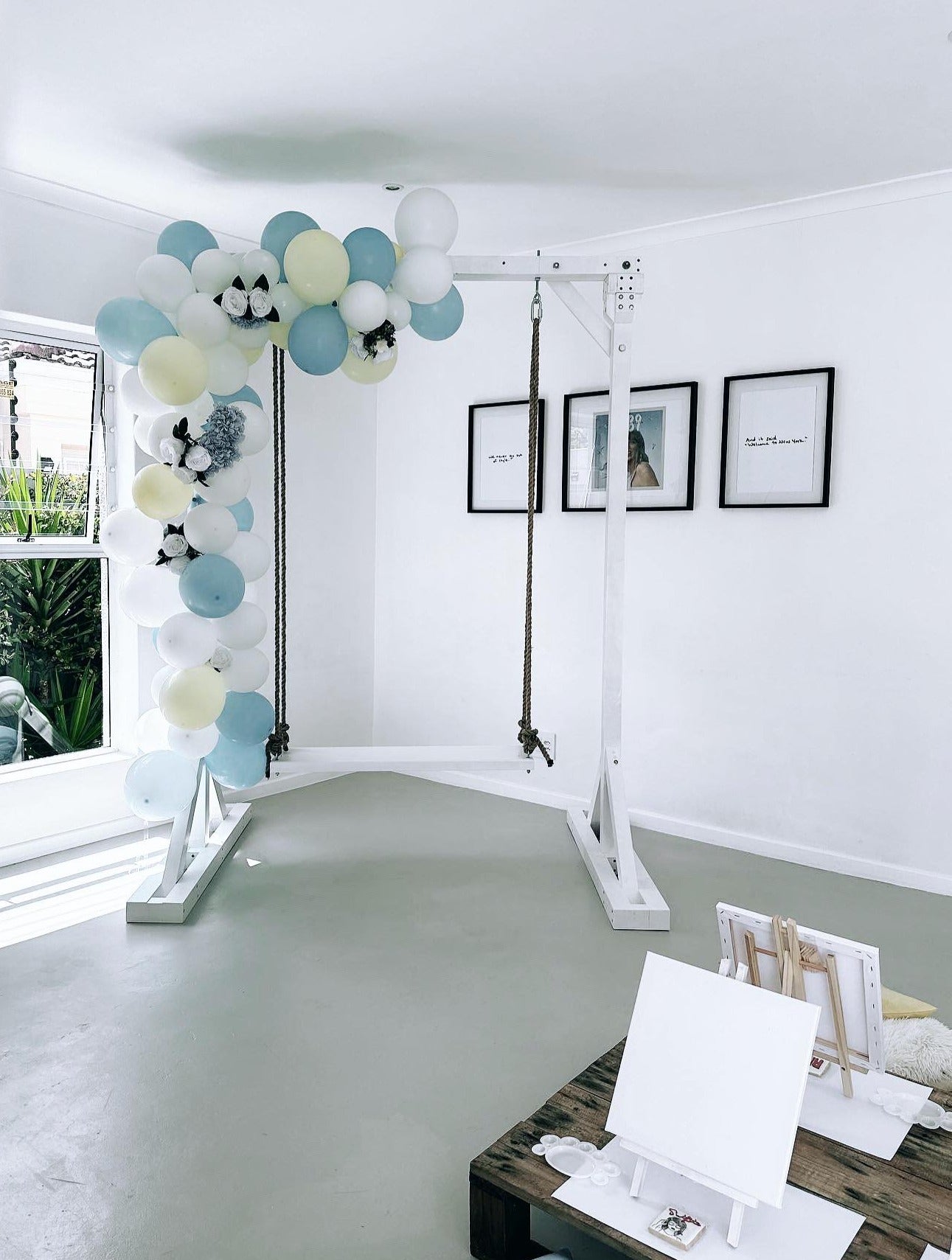 Wooden White Macrame Backdrop & Swing Set